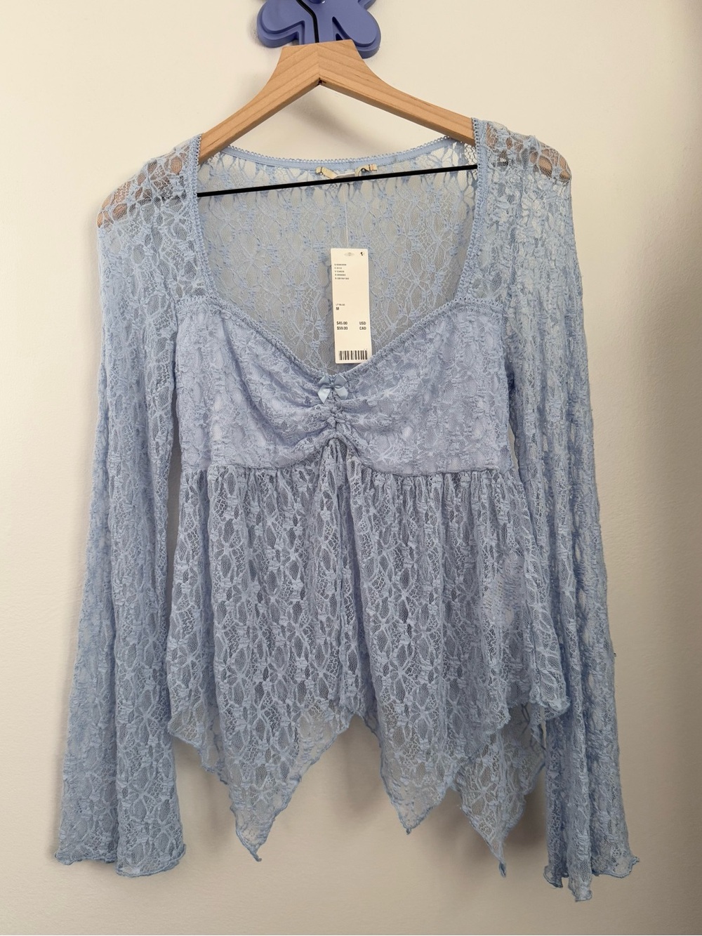 Urban Outfitters Medium NEW Jolene Sheer Lace Babydoll Top Blue Fairy Whimsical